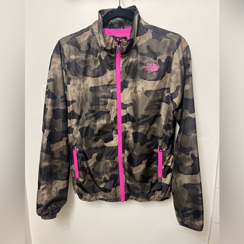 The North Face Army Green Hooded Windbreaker Outdoor Jacket Size S